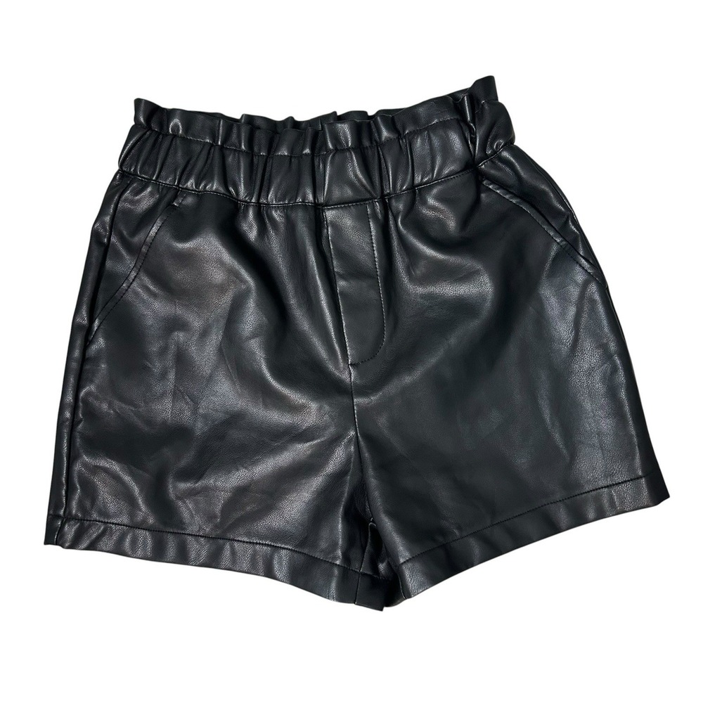 Bagatelle Collection Black Faux Leather High Waist Paperbag Shorts Small